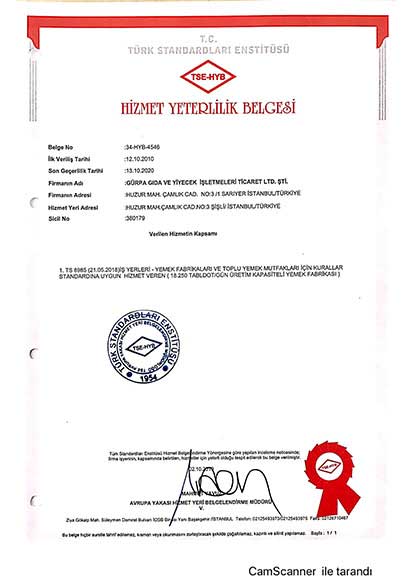 TSE Hizmet Yeterlilik Belgesi